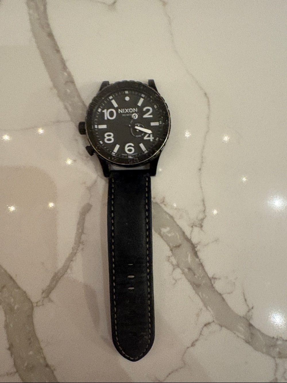 Nixon Black Dial Black Leather Strap Watch
